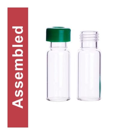 Cp Lab Safety. Wheaton MicroLiter Clear Screw Thread Vial Kit, Green 9mm Cap, PTFE/Silicone, Pre-Cut, 100pk 09-1035G-A